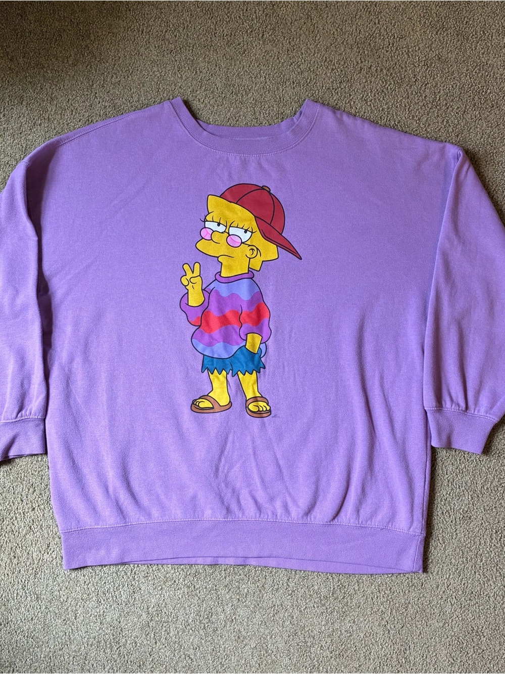 The Simpsons Lisa Simpson Purple Pullover Graphic Print Sweatshirt Women's Large